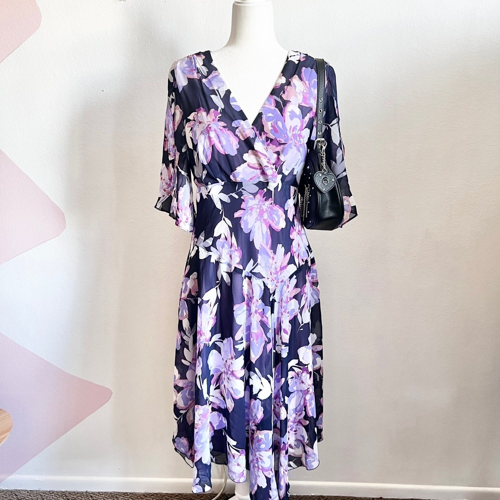 Rabbit Rabbit Rabbit Designs Purple‎ Floral Dress Cottagecore Fairycore Sz 14